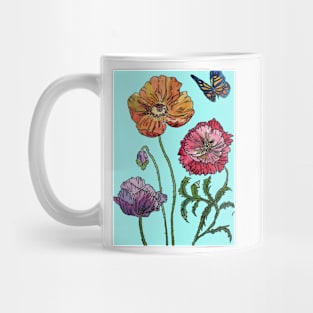 Pretty Poppies Aqua Blue Watercolour Mug